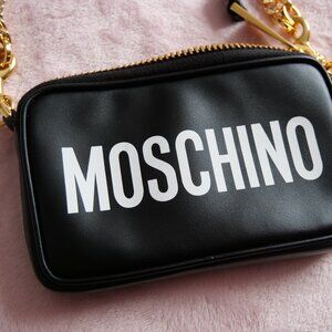 Moschino Chain Leather Logo Shoulder Bag (Gold Chain)